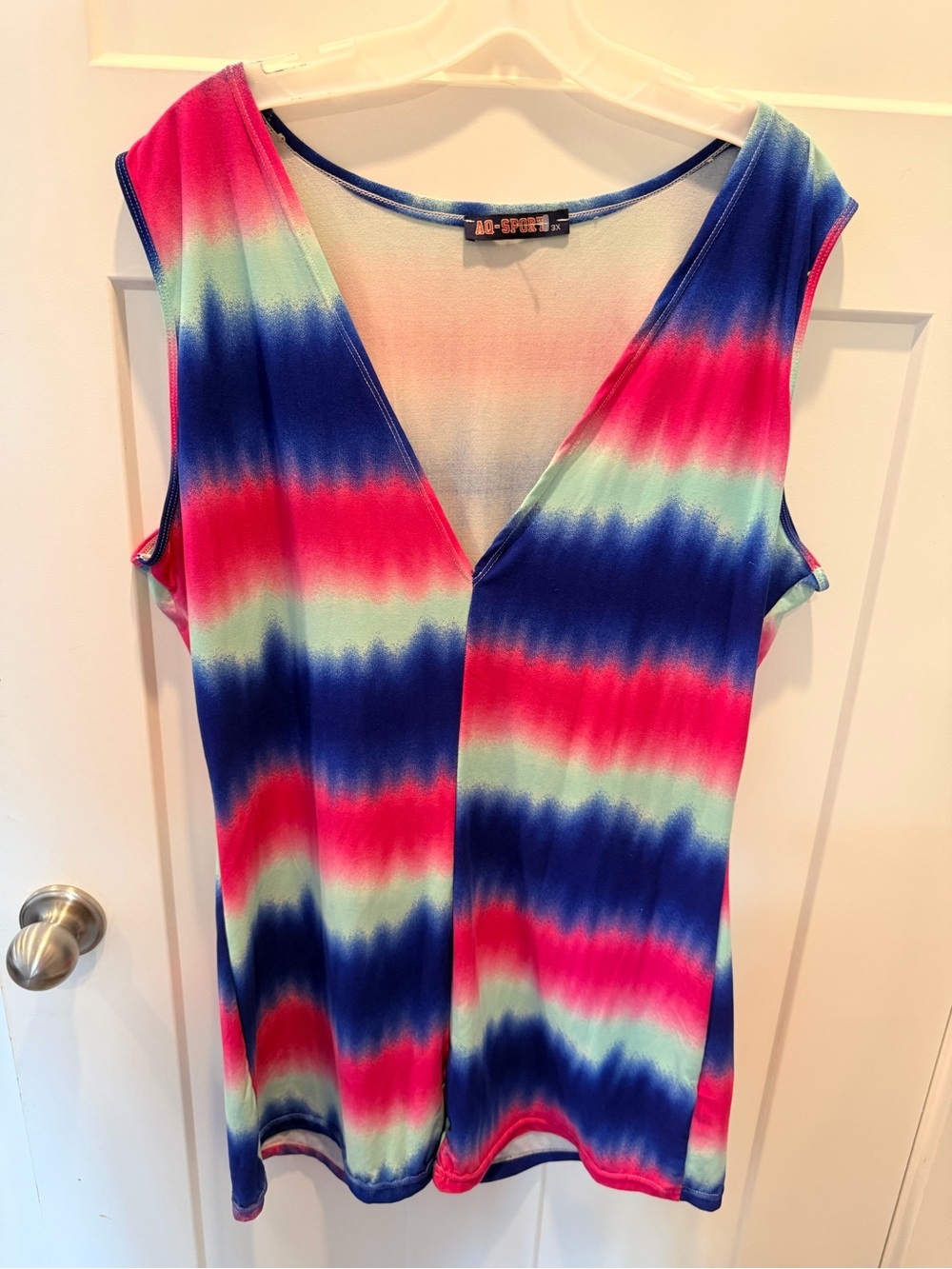 AQ Sport Plus Size 3X Tie Dye V Neck Sleeveless Tunic Top